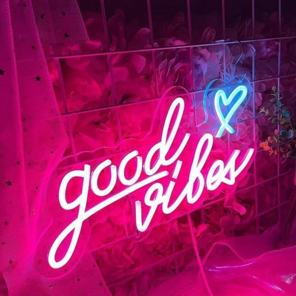 Airnesolly Good Vibes Neon‎ Sign USB Powered LED Lights 16 x 8 inch